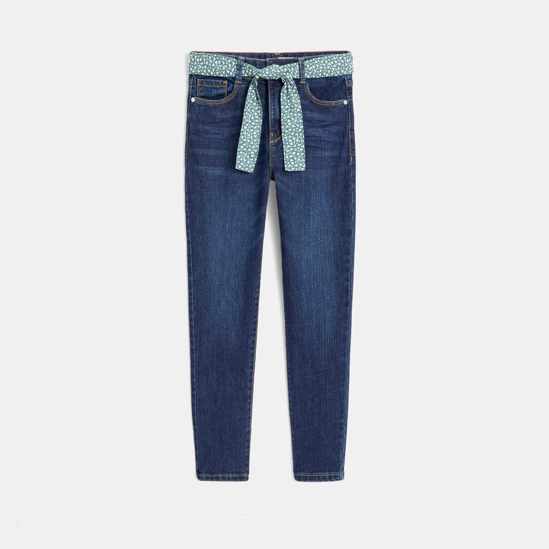 Meiteņu SKINNY FIT džinsu bikses ar jostu, zilas