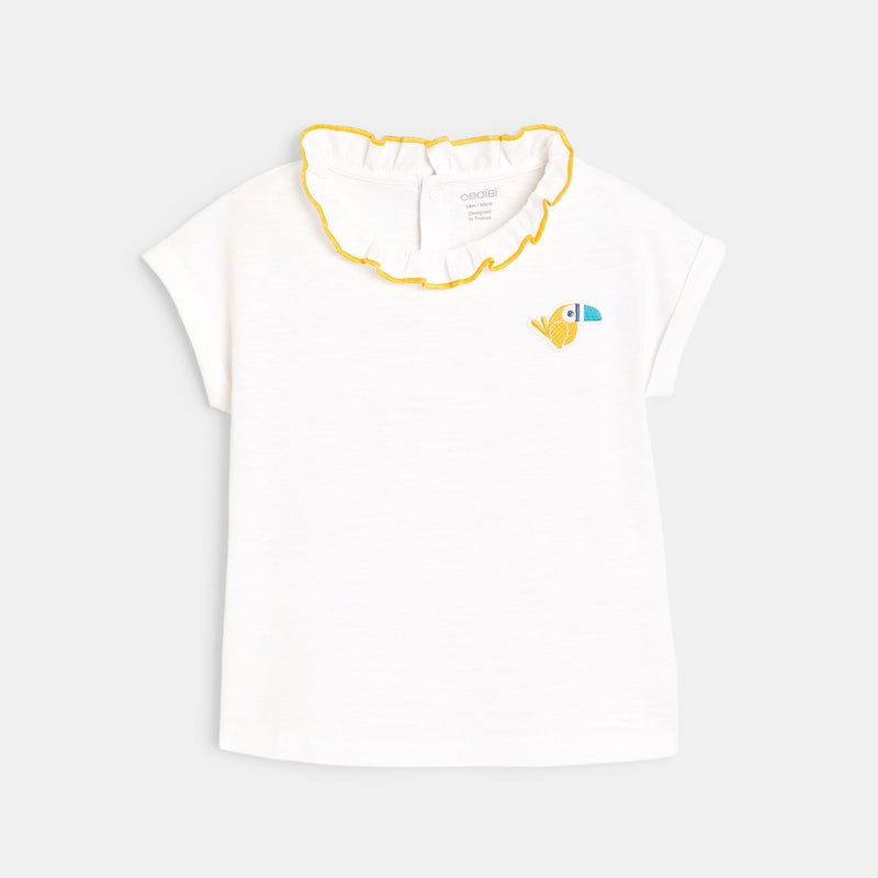 T-krekls ar tukāna motīvu un volānveida apkakli, mazām meitenēm