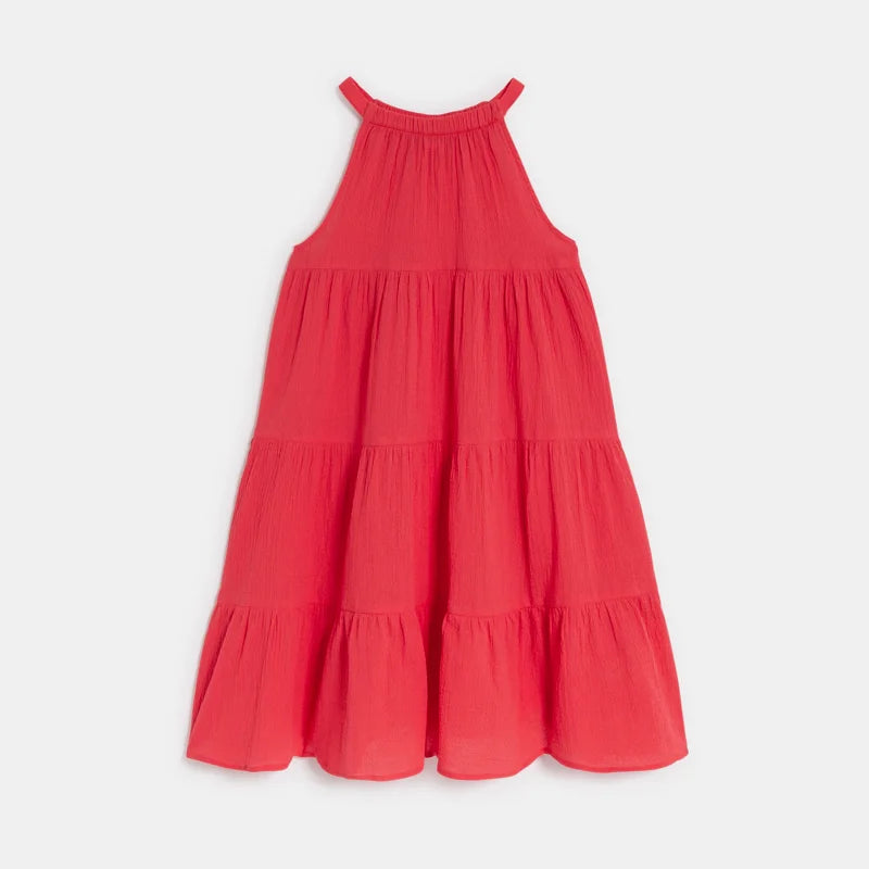 Meiteņu vienkārša kleita ar lencītēm, sarkana