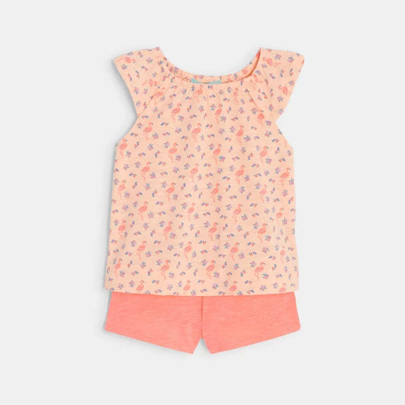 T-krekls un šorti ar flamingo rakstu, mazām meitenēm