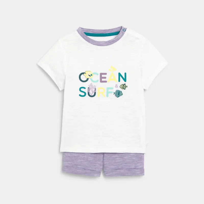 T-krekls ar apdruku OCEAN SURF un šorti, maziem zēniem