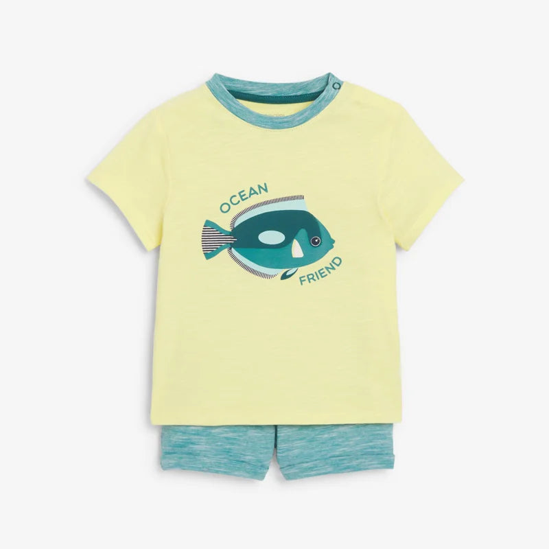 T-krekls ar apdruku OCEAN FRIEND un šorti, maziem zēniem