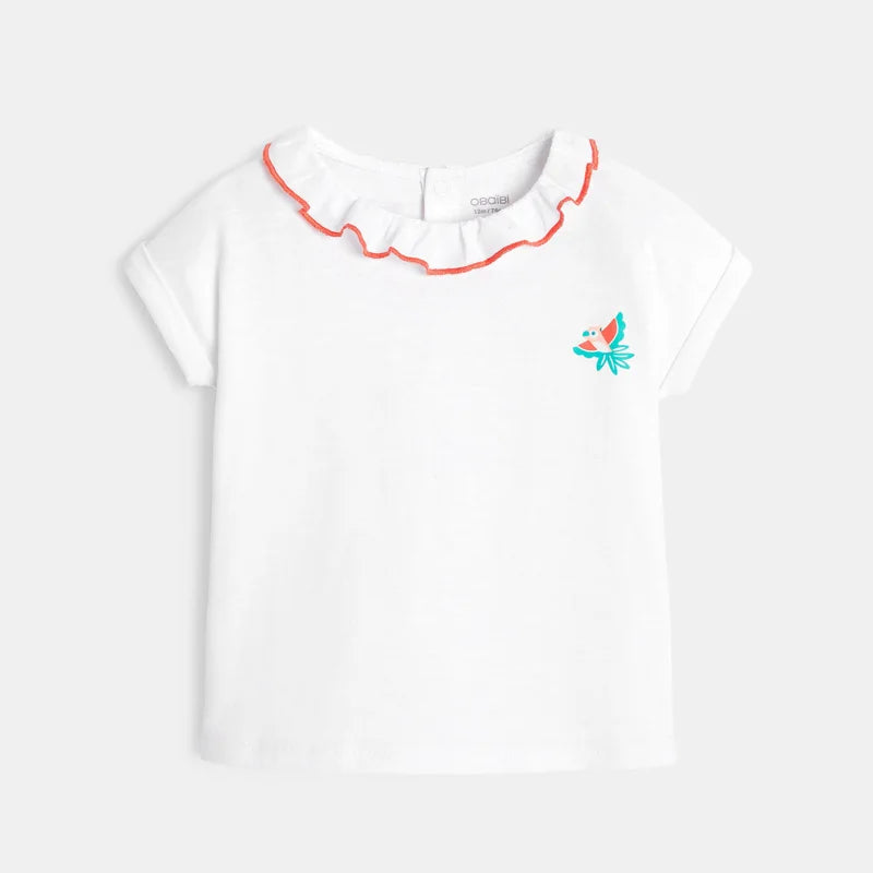 T-krekls ar papagaili mazām meitenēm, balts
