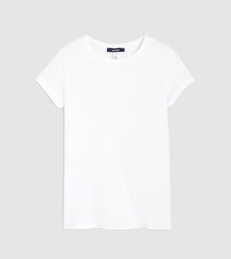 Meiteņu vienkrāsains T-krekls ar īsām piedurknēm, balts