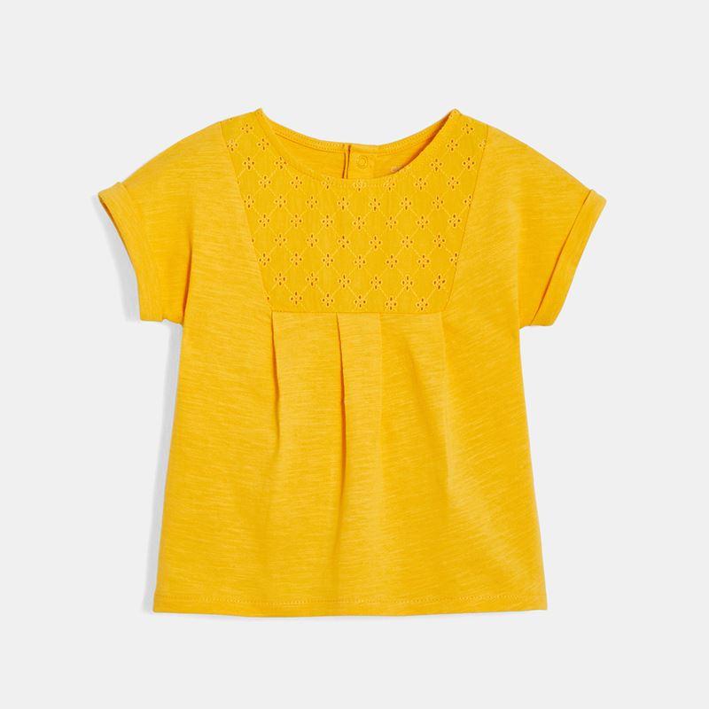 T- krekls ar angļu stila izšuvumu, mazām meitenēm, dzeltens