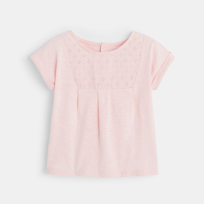 T- krekls ar angļu stila izšuvumu, mazām meitenēm, rozā