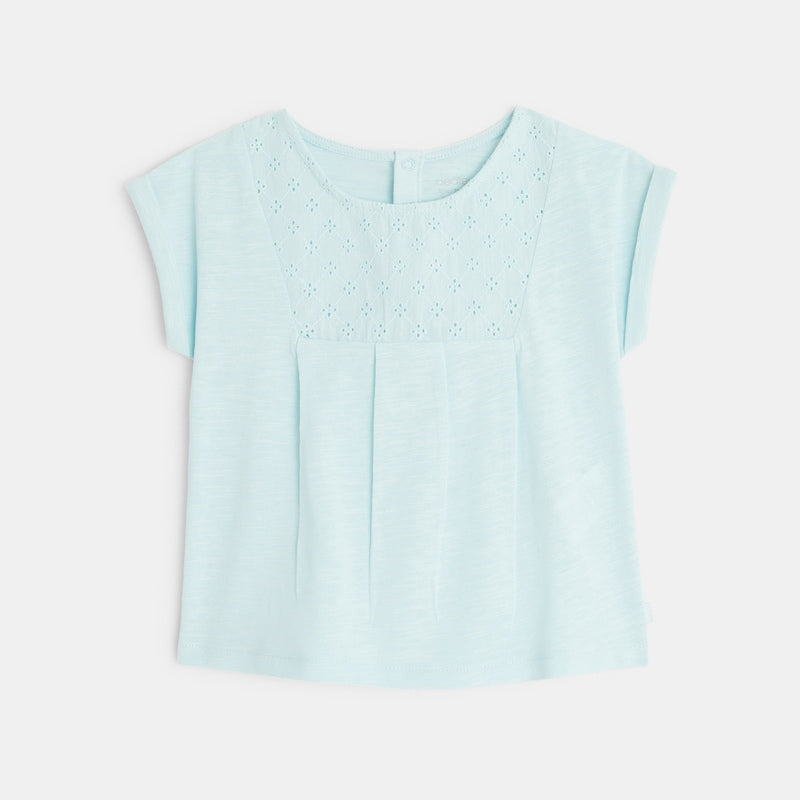 T- krekls ar angļu stila izšuvumu mazām meitenēm, gaiši zils