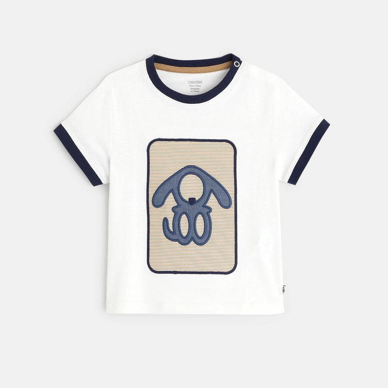 T-krekls ar OB aplikāciju maziem zēniem, balts