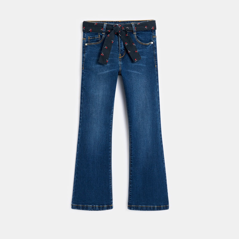 Džinsu bikses ar jostu meitenēm, zilasMeiteņu džinsu bikses ar platiem galiem, zilas