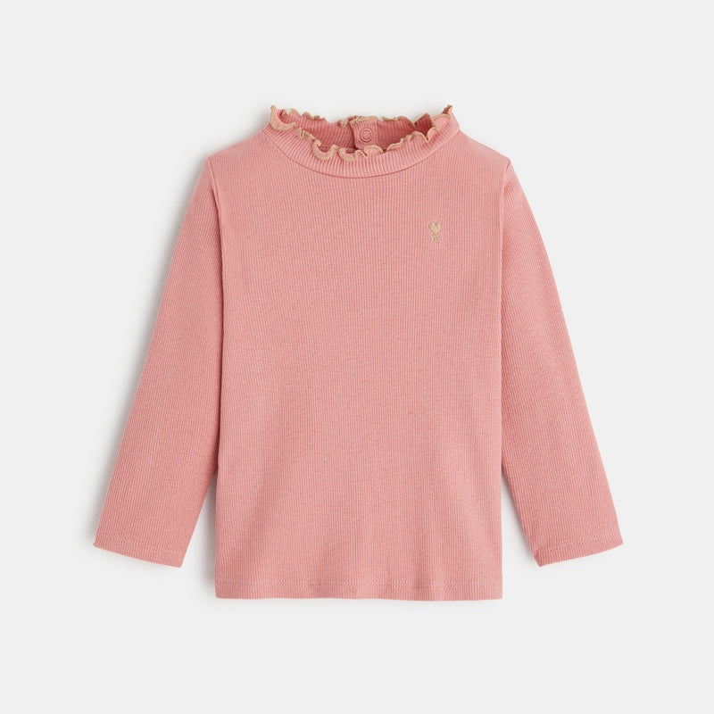 T-krekls ar krokotu apkakli mazām meitenēm, rozā