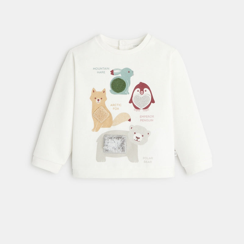 Sportiska stila džemperis ar dzīvnieku aplikāciju mazām meitenēm, balts