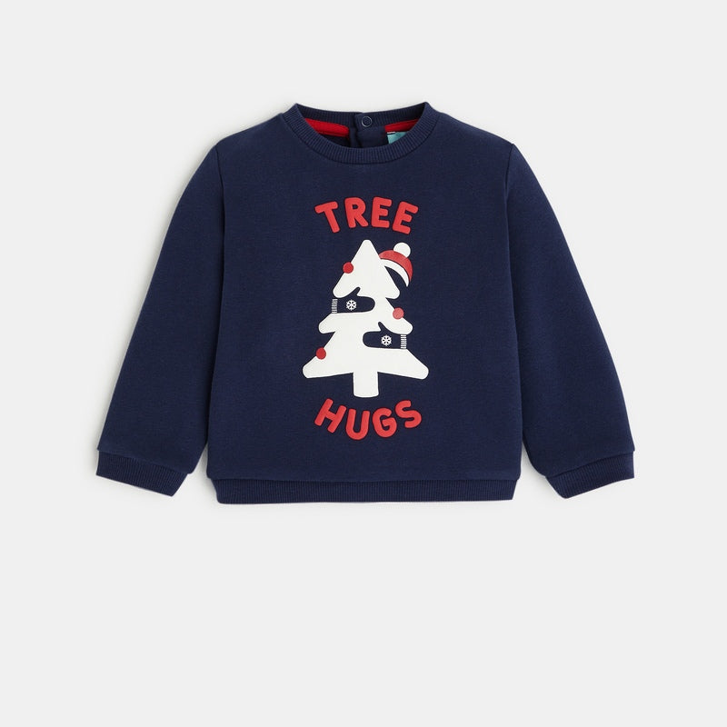 Ziemassvētku džemperis maziem zēniem TREE HUGS, tumši zils