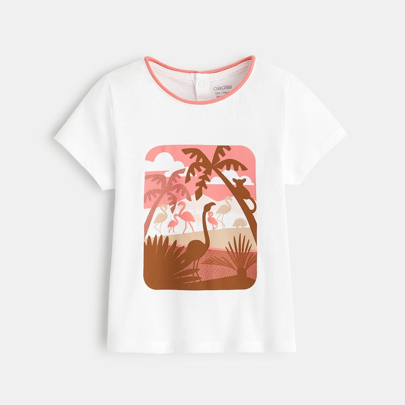 T-krekls ar flamingo aplikāciju, mazām meitenēm