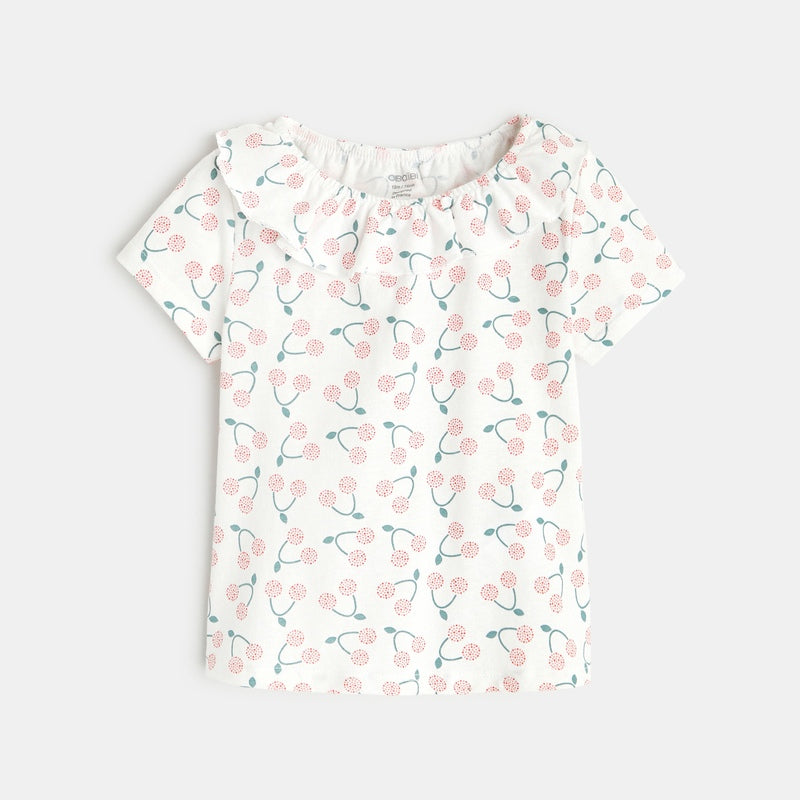 T-krekls ar elastīgu volānveida apkakli, mazām meitenēm