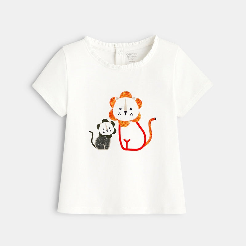 T-krekls ar spīdīgu lauvas aplikāciju, mazām meitenēm
