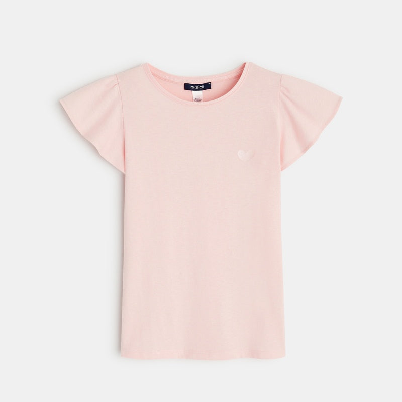 Meiteņu T-krekls ar īsām volānveida piedurknēm, gaiši rozā